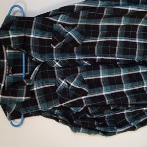 Torrid Size 2 Black, White, and Teal plaid button up